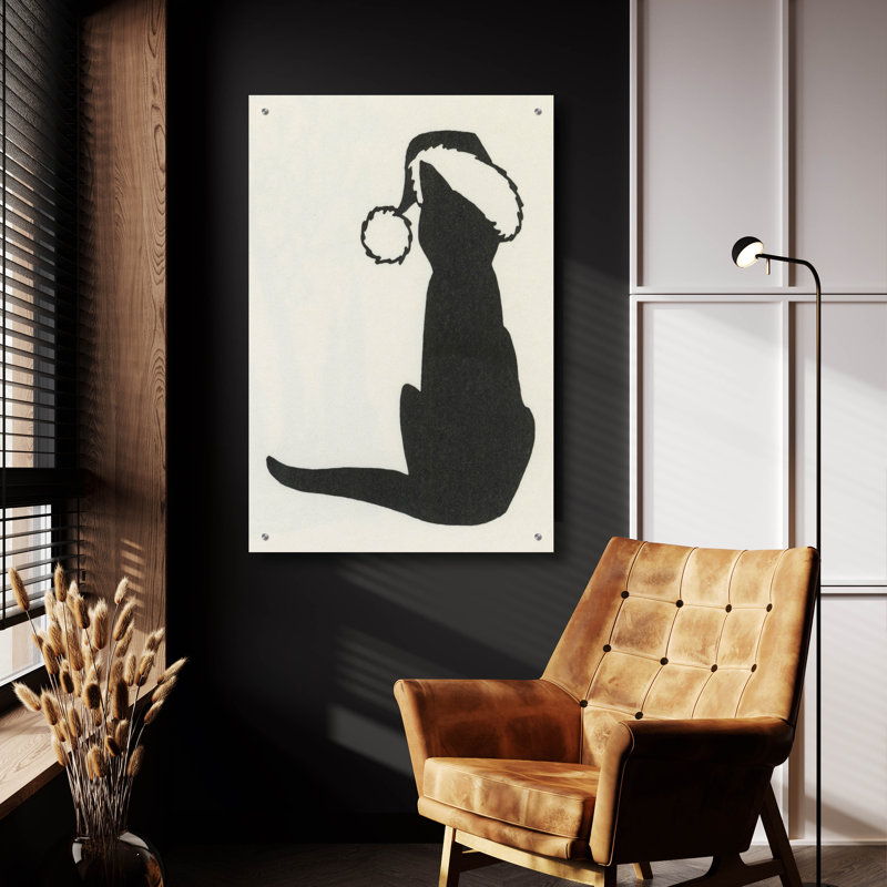 «Holiday Kitty» par Tis the Season, art mural en verre The Holiday Aisle®, H 36 po x l 24 po x P 0,2 po