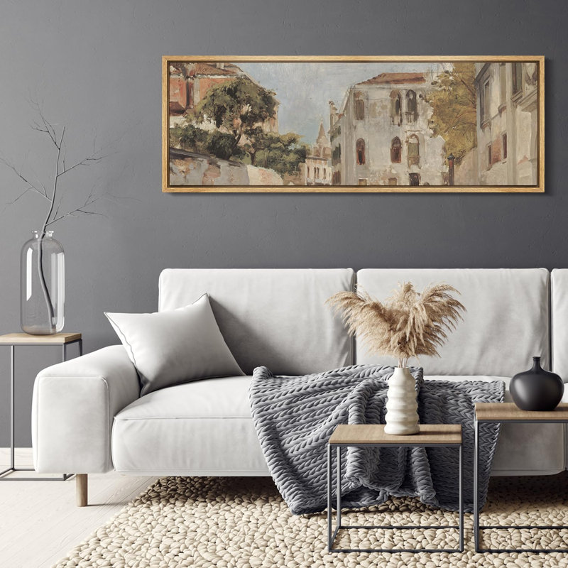 «Rustic Countryside Venetian Canal Scene», reproduction d'art sur toile, H 20 po x l 60 po, Naturel