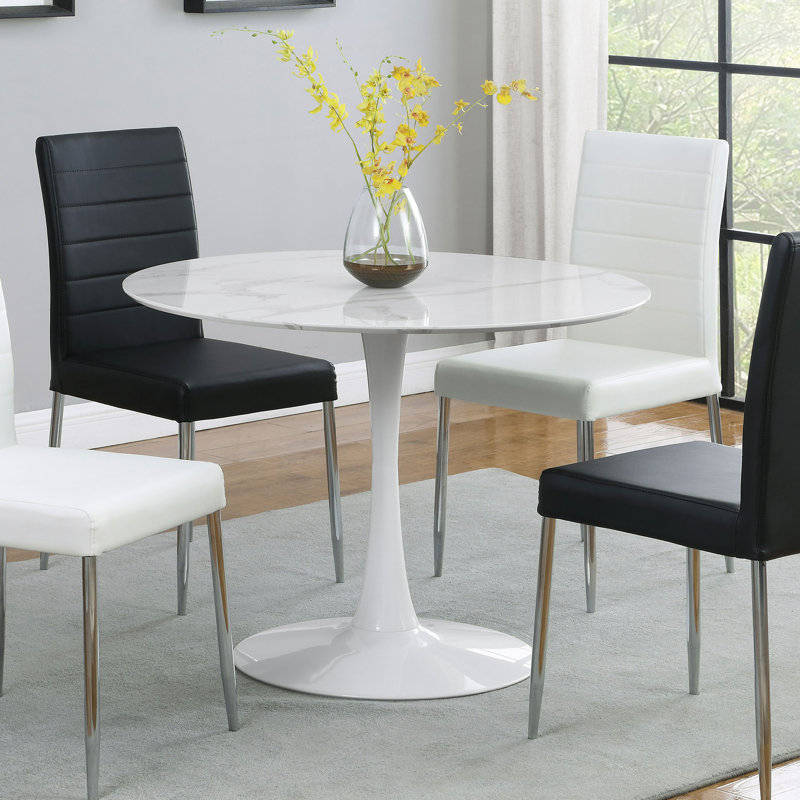 Round Faux Marble Top Metal Base Dining Table, 40" W x 40" L, Standard (29.75” Height)