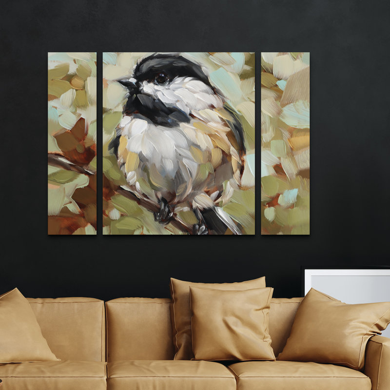 Ensemble de 3 panneaux d'art mural - "Woodland Chickadee" par Andrea Lavery 