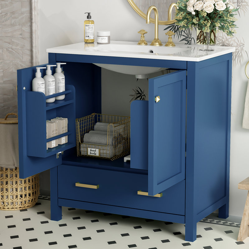 Meuble-lavabo 30 po avec lavabo simple, Bleu