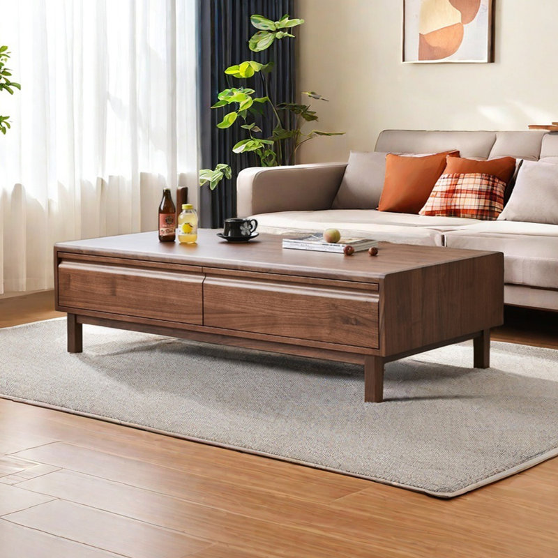 Table basse en bois massif de conception symétrique, H 16,53 po x L 55,11 po x l 27,55 po