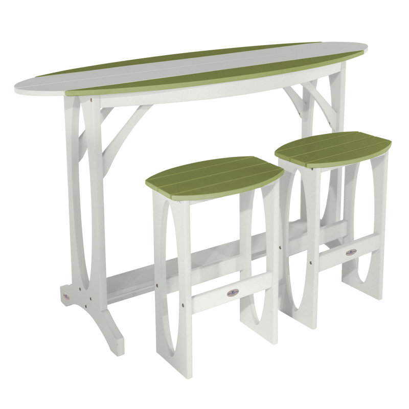 Shoreline 3-Piece Bar Height Balcony Set, White/Palm Green