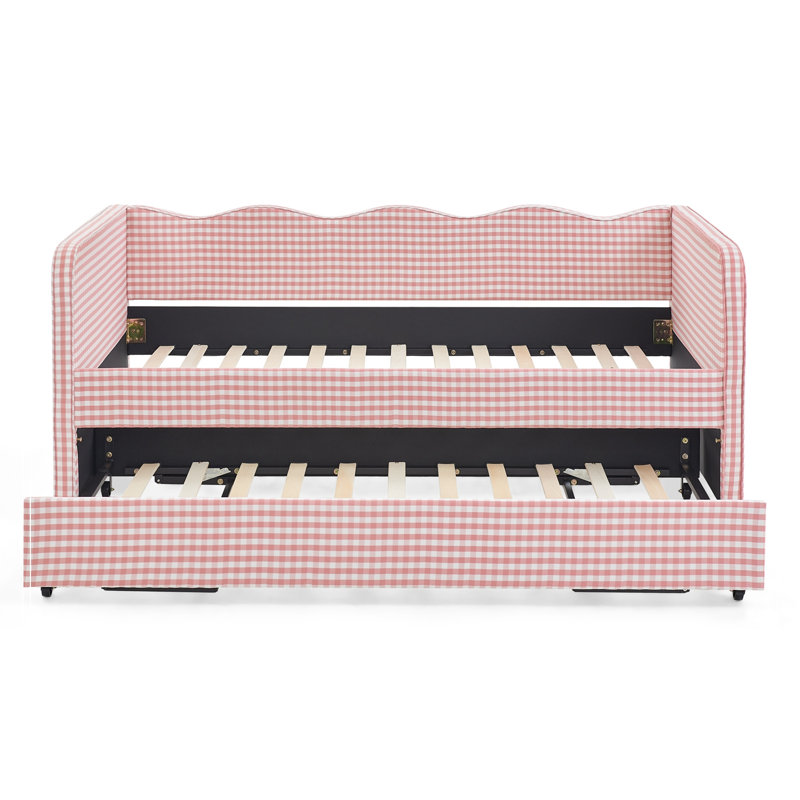 Lit double avec lit gigogne et poches de rangement latérales, Rose