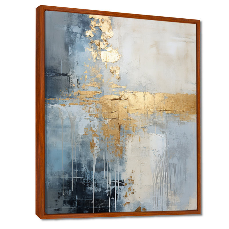 Beige et or simple paysage d'hiver - Paysage d'hiver encadré, art mural, H 32 po x l 16 po x P 1 po, Cadre flottant brun