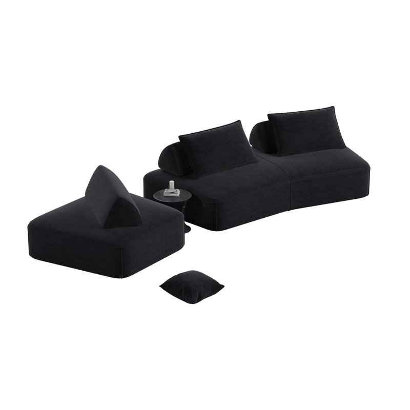 Modern 139" Curved Modular Sectional Sofa, Dark Gray Chenille