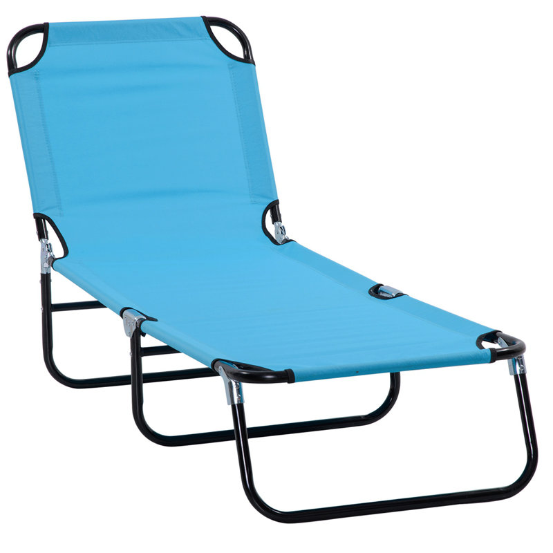 Outsunny Folding Chaise Lounge Pool Chairs, Outdoor Sun Tanning Chairs With 5-Level Reclining Back, Steel Frame For Beach, Yard, Patio, Sky Blue