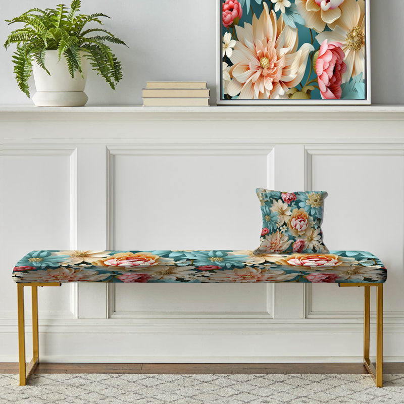 Banc floral rembourré or, Antique Pastels Flowers Accent