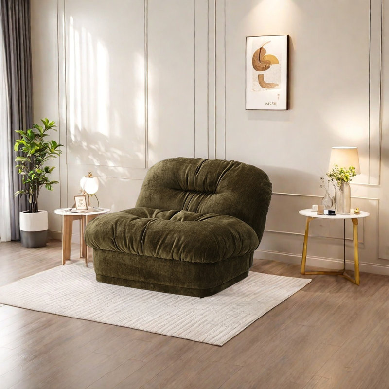 Chaise en chenille haute densité, sans accoudoirs, Chenille vert foncé foncé