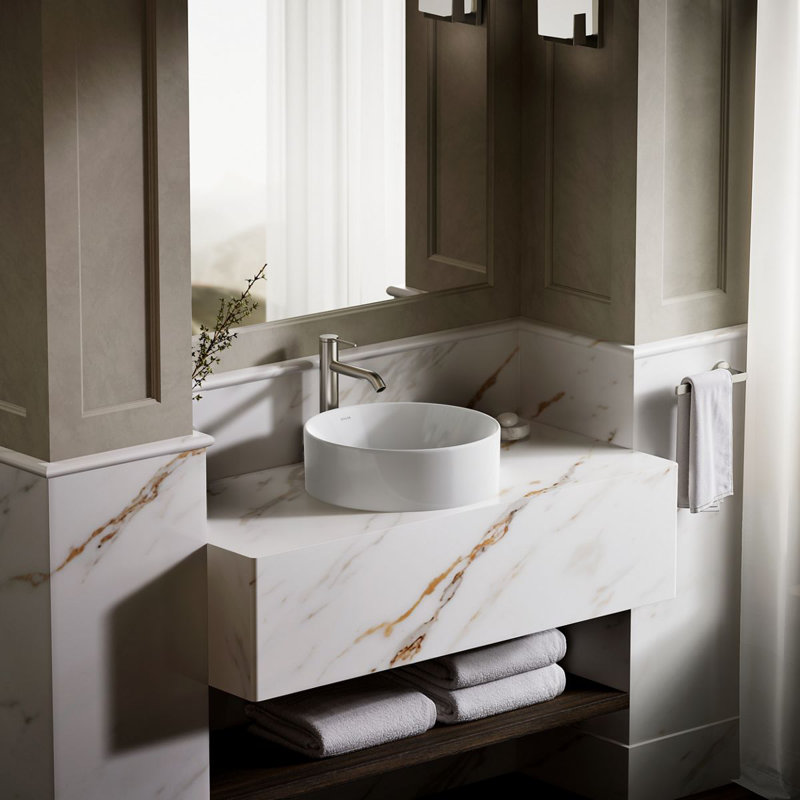 Vox® Vitreous China Circular Vessel Bathroom Sink with Overflow, White