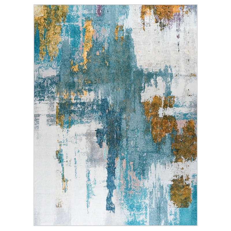 Fillender Washable Area Rugs Non-Slip Modern Abstract Soft For Living Room Entryway Bedroom, Blue, Rectangle 4' x 6'