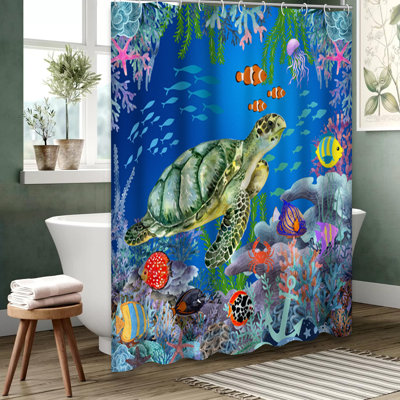 Underwater Sea Life Colorful Fish Shower Curtain with 12 Hooks