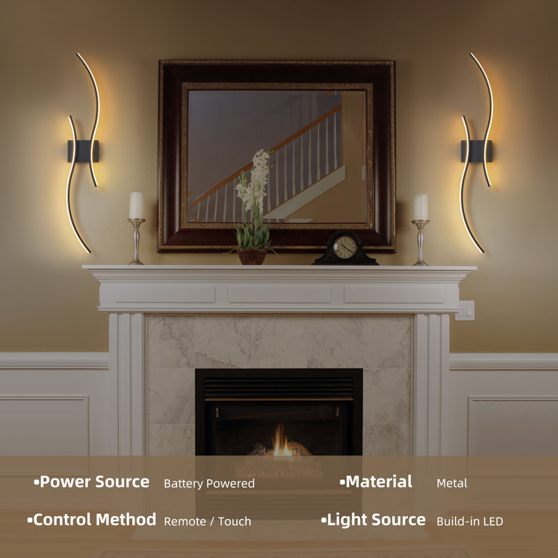 2-Pack Battery Operated Wall Sconces with Remote Control, Non-Hardwired LED Flush Mounted Sconces, 31.5 Inch, Matte Black