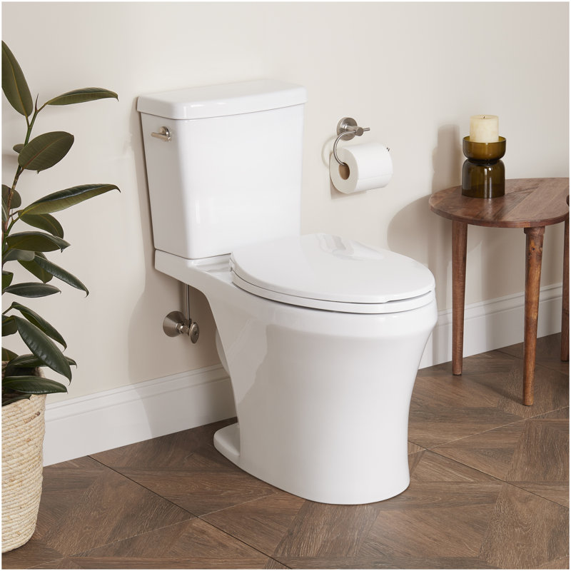 Millspring Low-Flow Two-Piece Elongated Toilet - White - Brushed Nickel Handle, Brushed Nickel