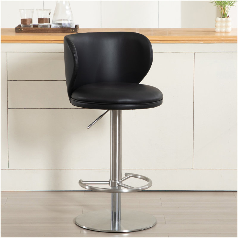 Tabourets de bar en acier inoxydable titane, chaise de bar en cuir de qualité moderne avec dossier, hauteur réglable pivotante pour le comptoir de la cuisine et la salle à manger (1 pièce noire)