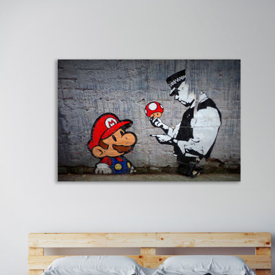 Mario's Mushroom by Banksy - Wrapped Canvas Print