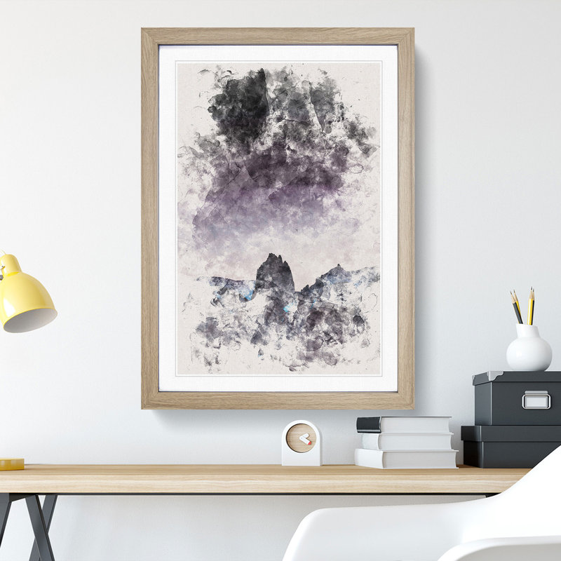 Dusky Mountains Watercolour - Picture Frame Graphic Art, Oak Framed, 87cm H x 62cm W x 2cm D