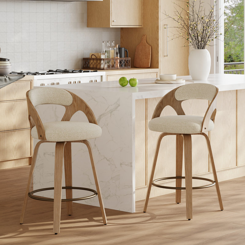 Tabourets de comptoir pivotants courbés et rembourrés - Design moderne Mid-Century, Beige