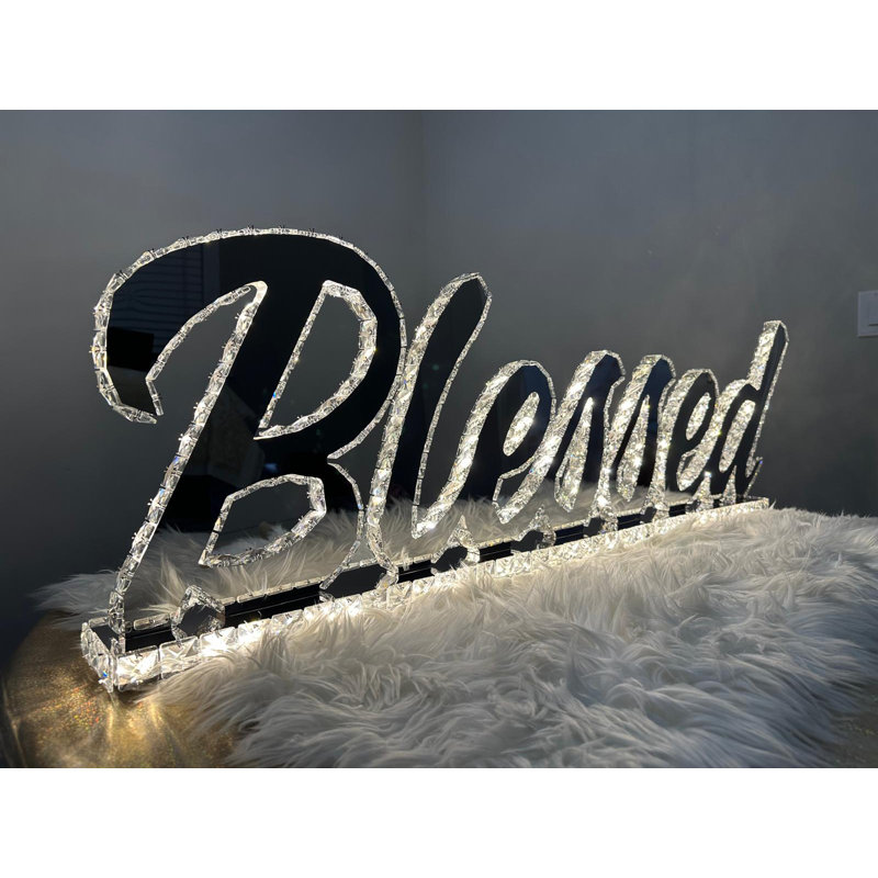 Enseigne lumineuse en cristal avec base en acier inoxydable - 51,2 po de largeur