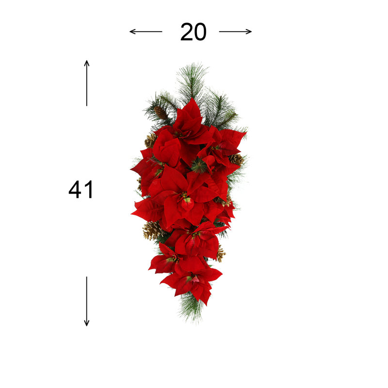 Holiday Swag With Poinsettias, Ornaments And Pinecones