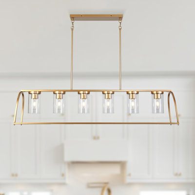 Modern Contemporary Linear 6-Light Glass Kitchen Island Pendant Modern Gold Chandelier