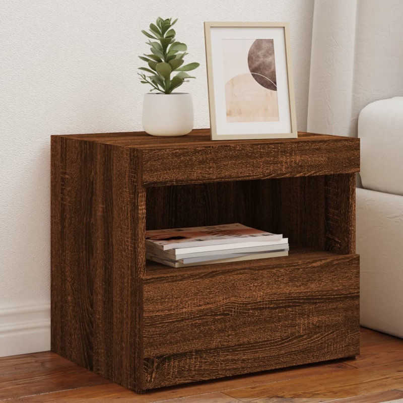 Nirmal 50cm W Manufactured Wood Bedside Table, Grey Sonoma, Set of 2
