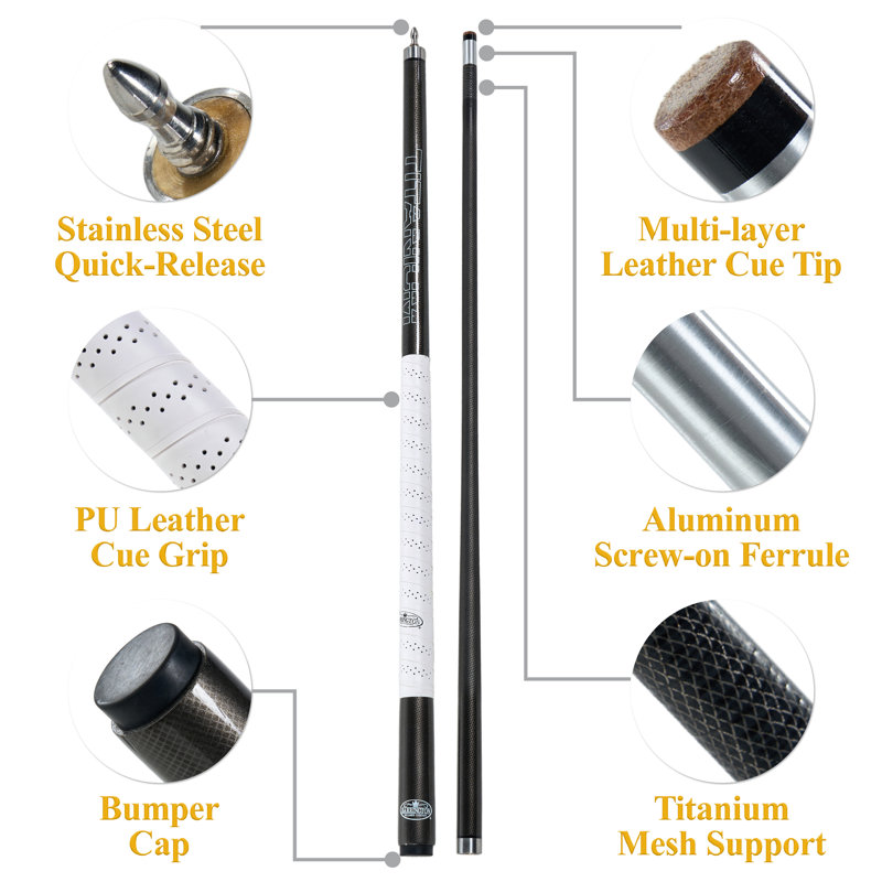 Queue de billard en fibre de carbone Barrington Billiards Titanium 58 po, queue de billard 20 oz avec embout renforcé de 13 mm, joint à dégagement rapide, poignée antidérapante pour un jeu et un contrôle de précision