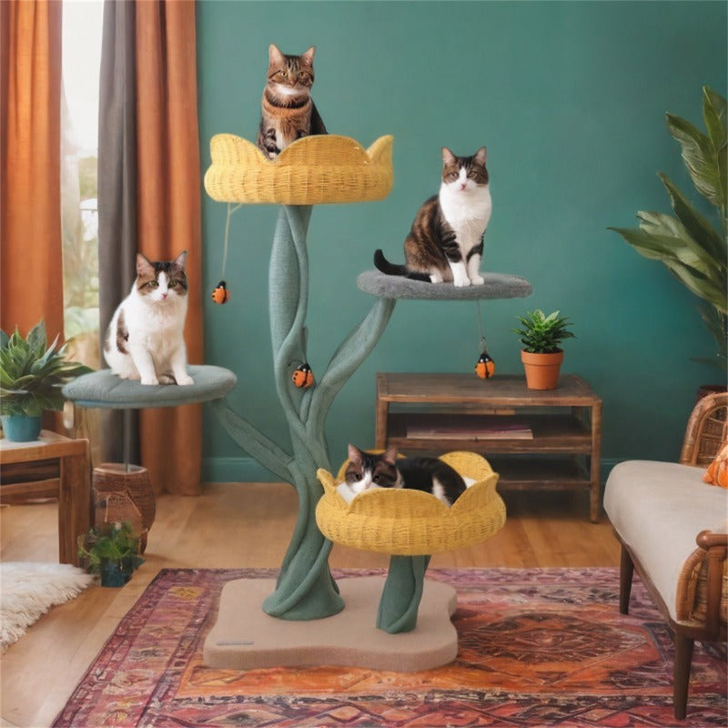 Everhard Tulip Cat Tree with Cat Scratching Posts, Large Cat Tower with Comfy Cat Perch for Indoor Cats, Modern Cat Furniture