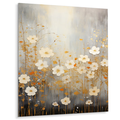 Minimalisme jaune, fleur blanche, collage I - Botanicals abstraits, art mural en métal, salon