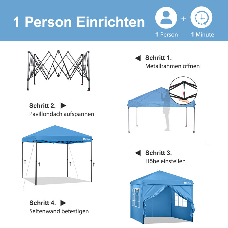 3 x 3m folding gazebo with 4 side panels, Blue