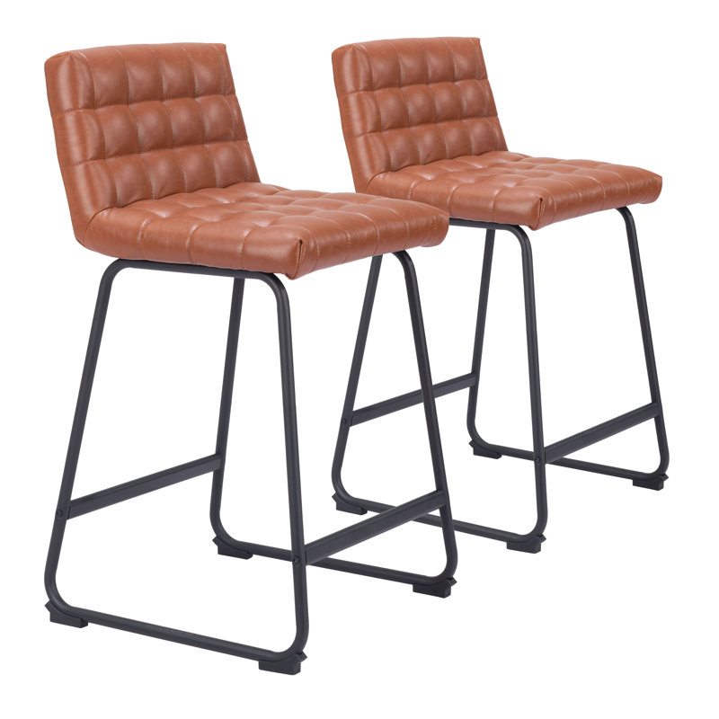 Pago Upholstered Counter Stool, Counter Stool (26.2" Seat Height), 100% Polyurethane-Brown