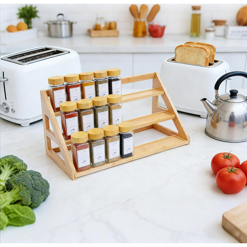 Support à épices en bambou: grande tablette à épices pour organisateur de garde-manger de comptoir de cuisine, peut contenir 24 pots à épices (2,1 po)