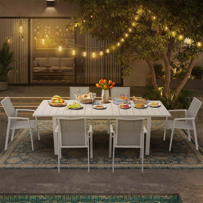 Ensemble repas pour patio, Blanc / gris