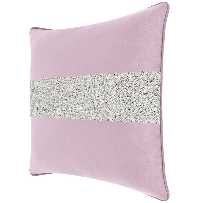 Coussin lumineux avec rayures strass - velours, Velours lavande / argent, Carré 20 po