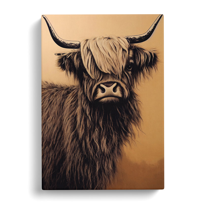 Vintage Highland Cow - Wrapped Canvas Print, 50cm H x 35cm W x 3cm D