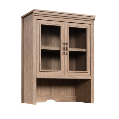Mobilier de bureau brun en bois d'ingénierie, tablette réglable derrière - portes en verre trempé, système de gestion des câbles, profondeur de 32,31 po, largeur de 17,95 po, hauteur de 42,26 po, style, bois,