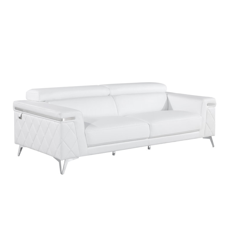 Bastow 89'' Top Grain Genuine Leather Flared Arm Sofa, White Genuine Leather