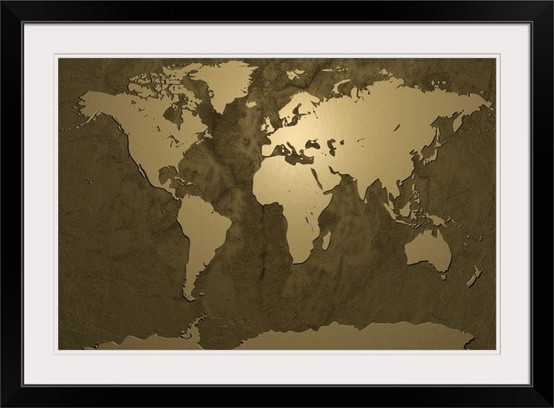 «World Map» par Macauley, impression, H 24 po x l 32 po x P 1 po, Cadre noir