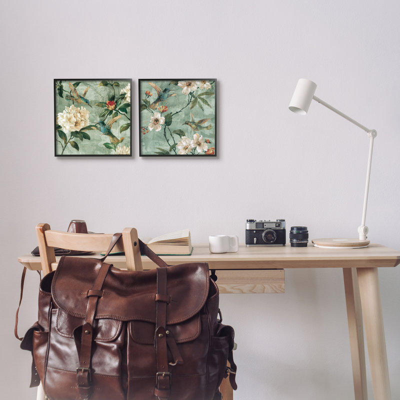 Hummingbirds & Florals, impression sur bois 2 pièces, H 12 po x l 24 po x P 1,5 po, Giclée encadrée noir minuit