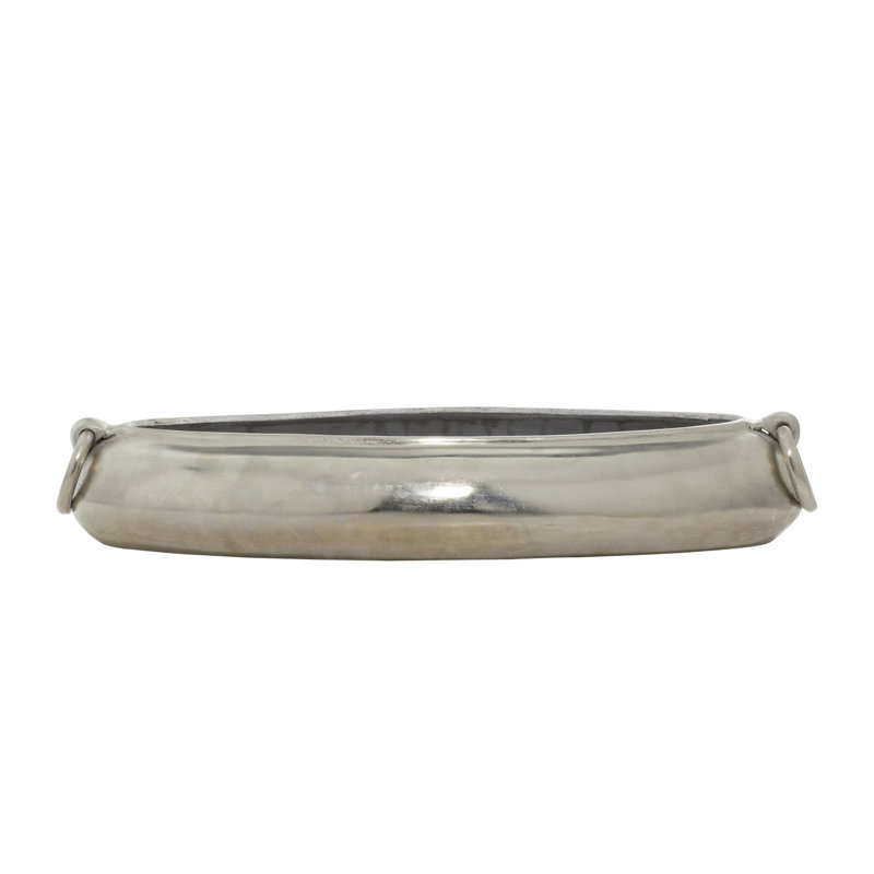 Decorative Silver Metal Bowl with Dole Ring Handles