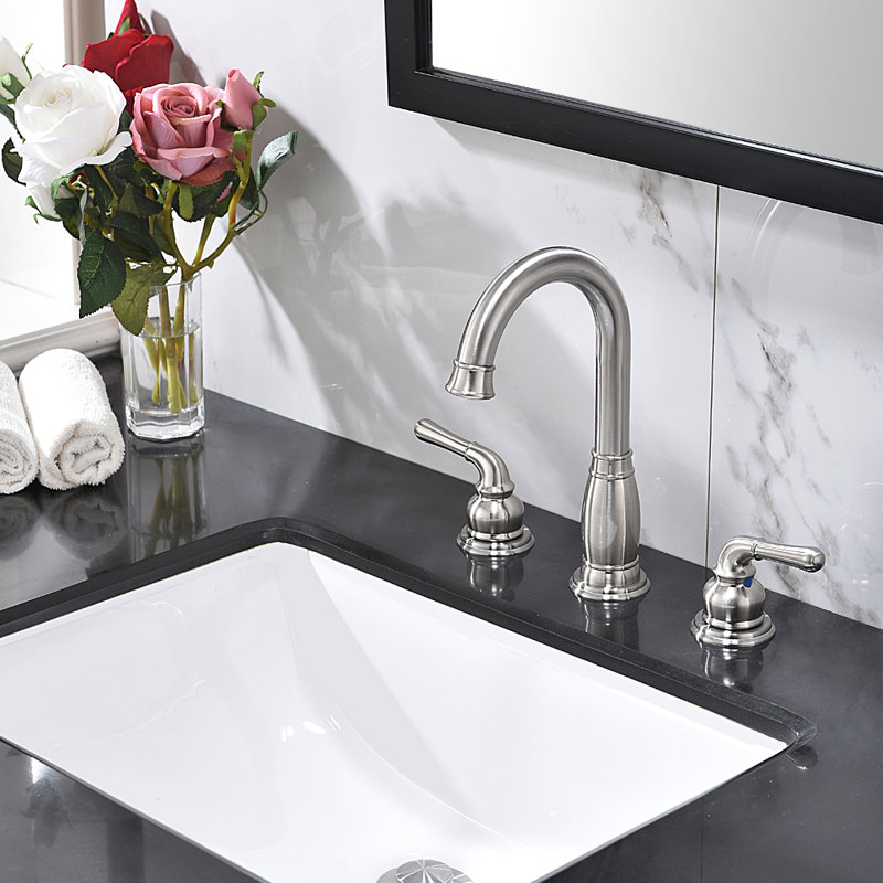 Robinet de salle de bain à large entraxe avec bonde, Nickel brossé