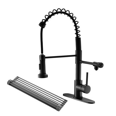 Matte Black Pull Down Water Filter Kitchen Sink Faucet With Roll Up Dish Drying Rack, 3 Way Drinking Faucet, Single Handle Dual Function Spray Head, Contemporary Style Made Of Solid Brass 44 Head And