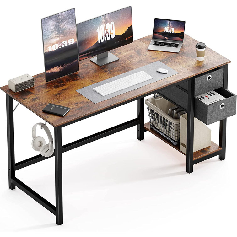 Cubiker Computer Home Office Desk with Drawers, 40 Inch Small Desk Study  Writing Table, Modern Simple PC Desk, Rustic Brown 