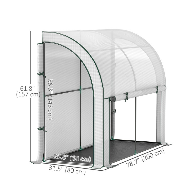 Serre Lean-to avec housse en PE, Serre de jardinage, blanc, H 5,2 pi x l 6,6 pi x P 2,6 pi 