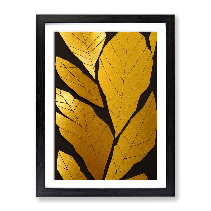 CAN-V0523-1095X Golden Leaf Vol.1 - Wrapped Canvas Print, 64cm H x 46cm W x 2cm D, Black
