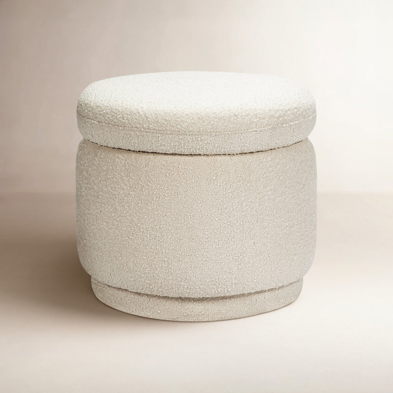 Enoki 21" Wide Round Storage Ottoman with Storage, White