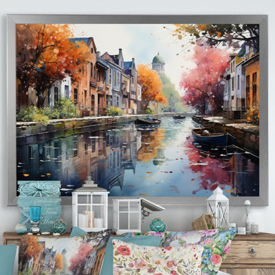 " Pink Canal Vibrant Waterways Pointillism "