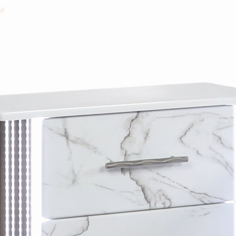 Desire Nightstand – Marble-Inspired Drawer Fronts, LED Side Lighting, And Metallic Trim For Glamorous And Practical Bedside Storage