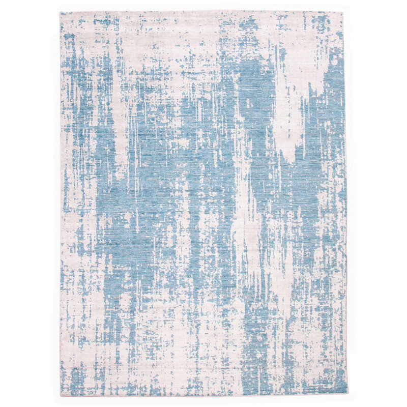 Tapis unique en viscose 8 pi x 10 pi turquoise New Age