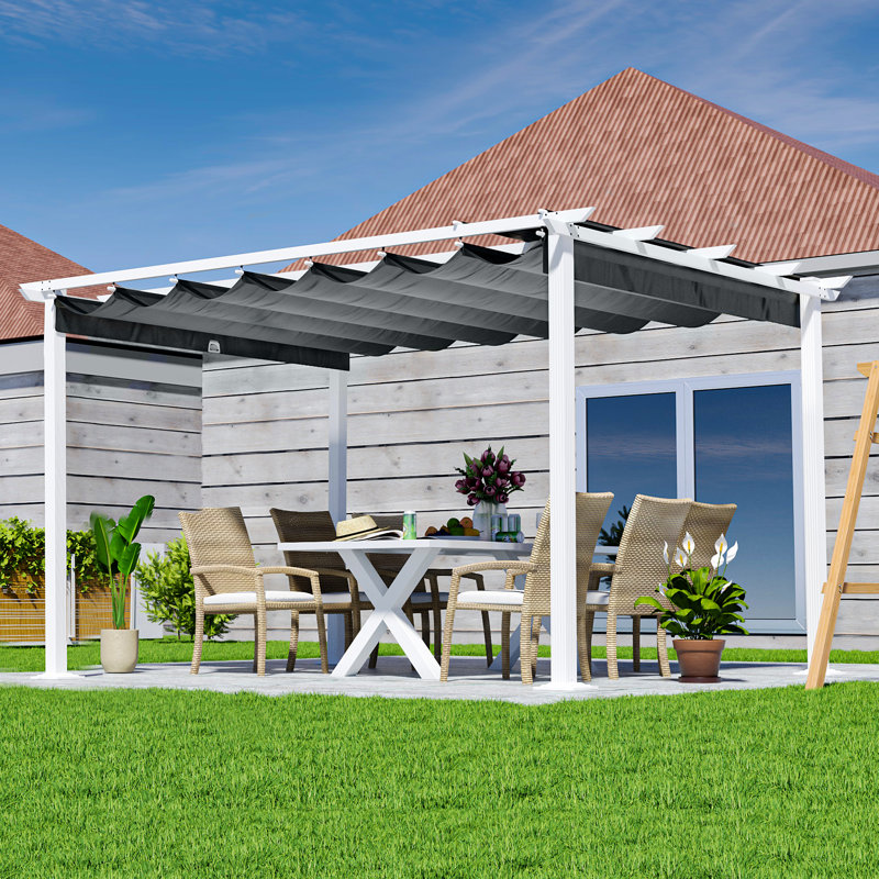 13 Ft. W x 10 Ft. D Aluminum Pergola with Canopy, Gray